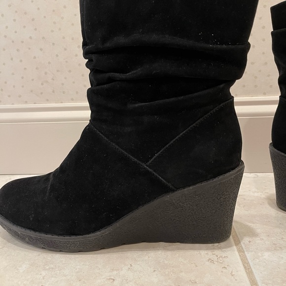 Woman’s booties, man made suede, size 11, like new 3 inch wedge heel - Picture 3 of 6